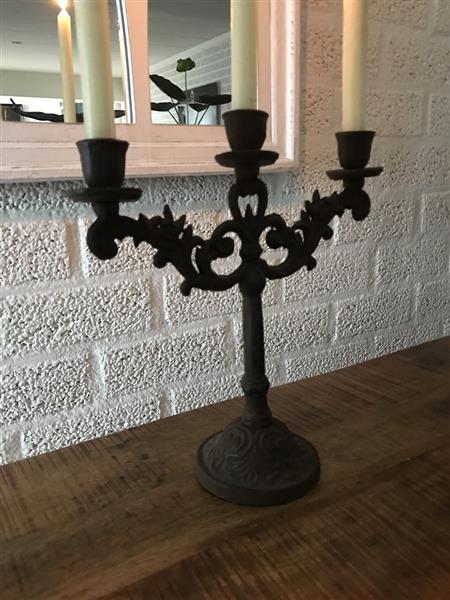 Grote foto kaarsenkandelaar 3 armige robuustegietijzer old white super mooi huis en inrichting woningdecoratie