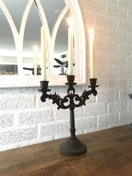 Grote foto kaarsenkandelaar 3 armige robuustegietijzer old white super mooi huis en inrichting woningdecoratie