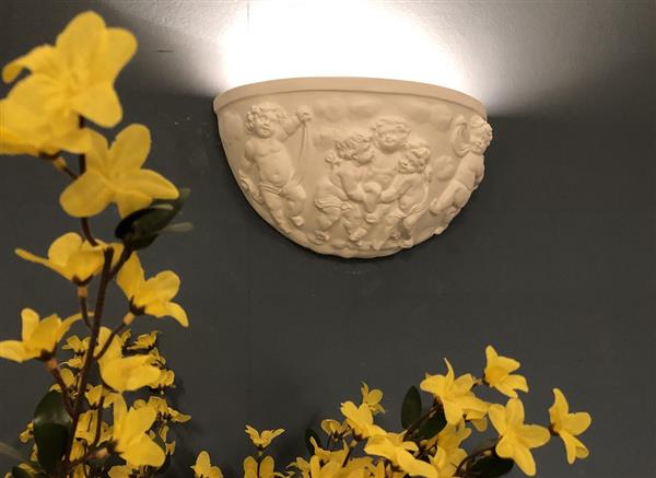 Grote foto mooie strakke wandlamp in wit terracotta steen zeer fraai klassiek. huis en inrichting overige