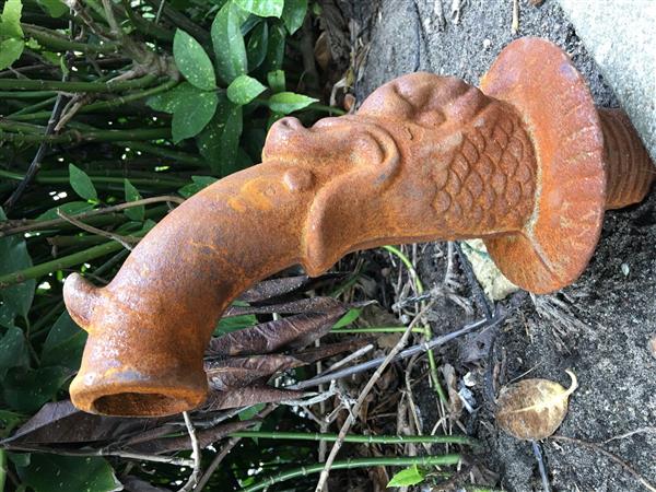 Grote foto waterspuwer wandfontein waterspuwer mythische vis gietijzer tuin en terras overige tuin en terras