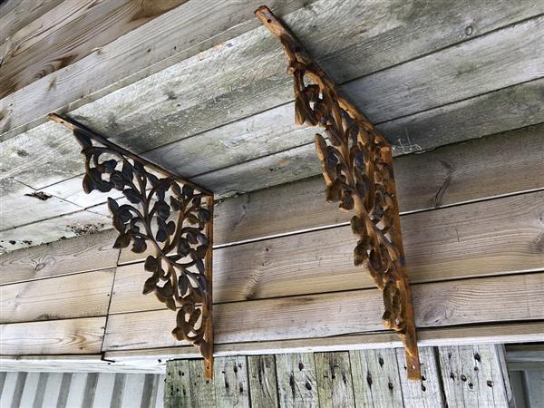 Grote foto set hoek steunen roos zwaar gietijzer ondersteuning voor planken rust bruin. tuin en terras tuindecoratie