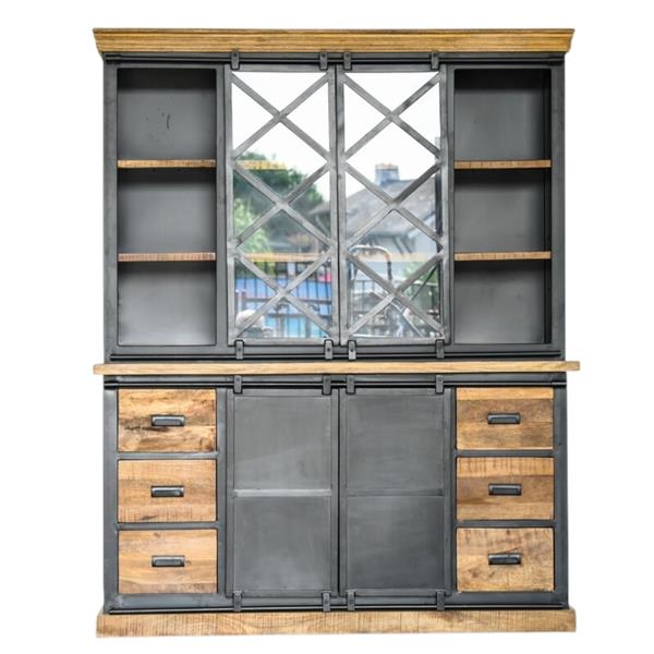 Grote foto prachtige industri le wandkast koloniaal hout met metalen afwerking huis en inrichting woningdecoratie