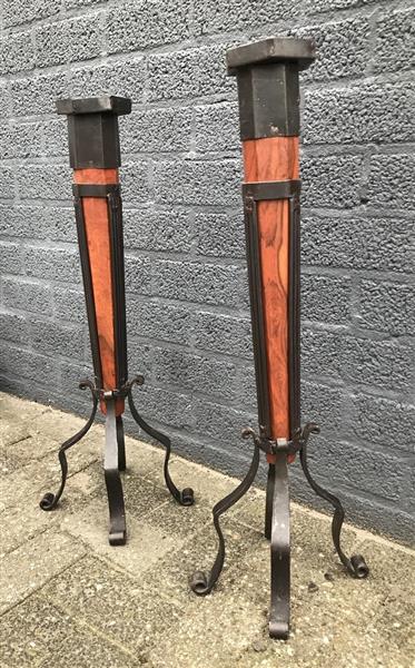 Grote foto kaarsenhouder kaarsenstandaard set gemaakt van smeedijzer en hout robuust huis en inrichting woningdecoratie