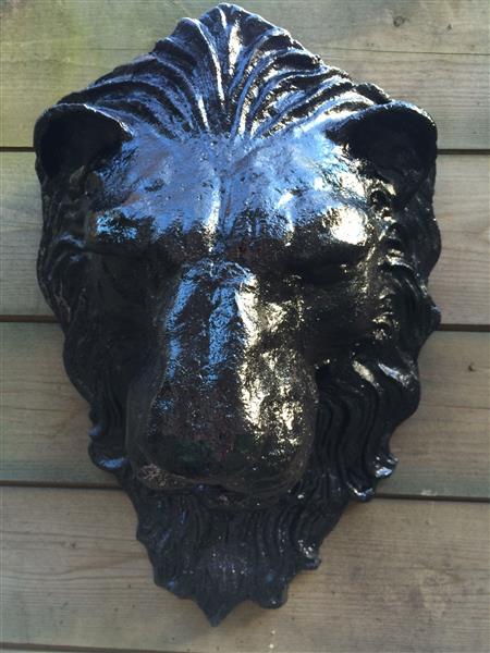 Grote foto muur fontein water uitloop leeuw gietijzer zwart tuin en terras overige tuin en terras