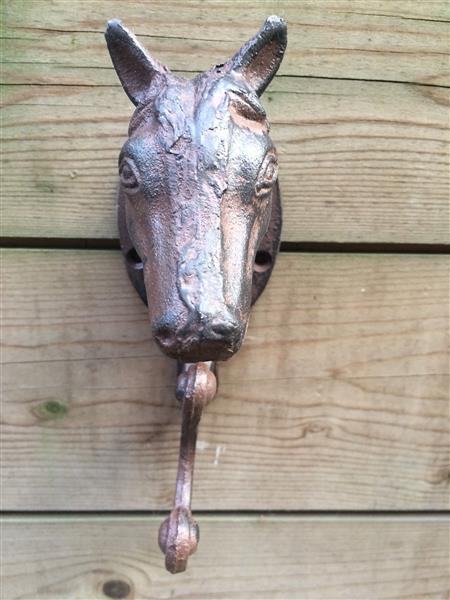 Grote foto paardenhoofd met kapstokhaak gietijzer. nog2 huis en inrichting woningdecoratie