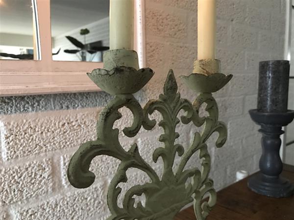 Grote foto kandelaar 2 armig gietijzer white rust huis en inrichting woningdecoratie