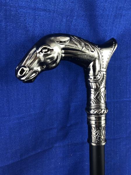 Grote foto wandelstok aluminium met paardenhoofd geweldig. kleding dames sieraden