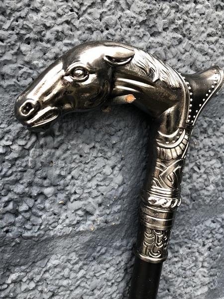 Grote foto wandelstok aluminium met paardenhoofd geweldig. kleding dames sieraden