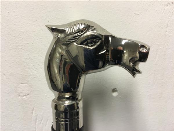 Grote foto wandelstok hardhout met nikkelen paard. kleding dames sieraden