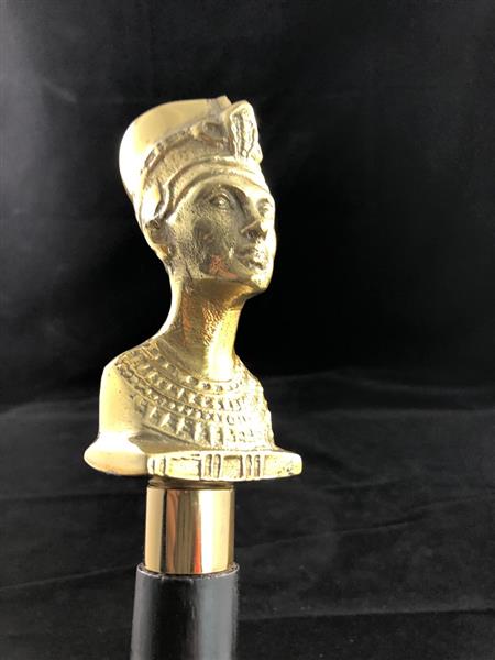 Grote foto wandelstok met messing hoofd van een pharaoh. kleding dames sieraden
