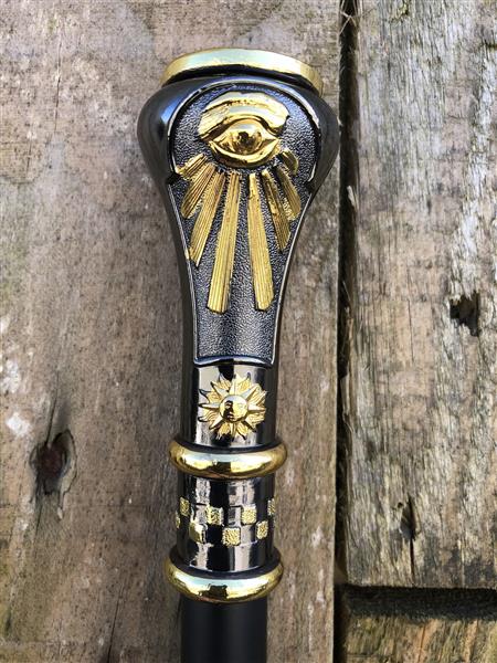 Grote foto uniek wandelstok alu messing nikkel handvat vrijmetselarij kleding dames sieraden