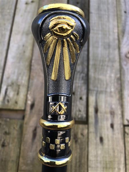 Grote foto uniek wandelstok alu messing nikkel handvat vrijmetselarij kleding dames sieraden