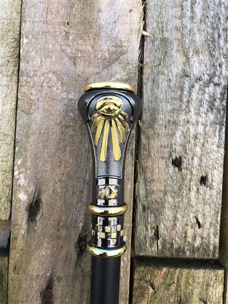 Grote foto uniek wandelstok alu messing nikkel handvat vrijmetselarij kleding dames sieraden
