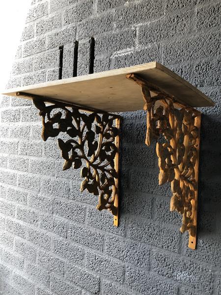 Grote foto set hoek steunen roos zwaar gietijzer ondersteuning voor planken rust bruin. tuin en terras tuindecoratie