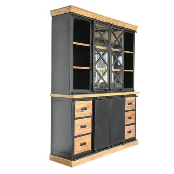Grote foto prachtige industri le wandkast koloniaal hout met metalen afwerking huis en inrichting woningdecoratie