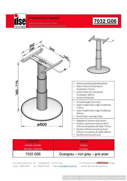 Grote foto ilse vrijstaande lifttafelpoot 7032 g06 34 71.5cm caravans en kamperen caravan accessoires