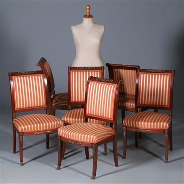 Grote foto stel van 6 mahonie stoelen empire door pander ca 1890 incl stof naar wens no.440545 antiek en kunst stoelen en banken