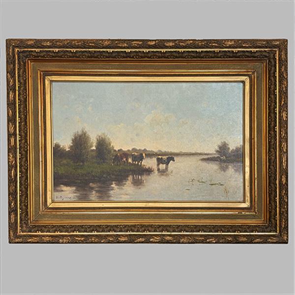 Grote foto h.c.c. bogman 1861 1921 koeien in de polder olieverf op linnen gesigneerd en gedateerd no.440535 antiek en kunst stoelen en banken