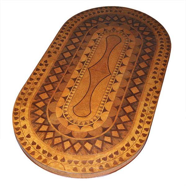 Grote foto art deco ovale eetkamertafel feestelijk ingelegd met geometrische patronen ca 1925 no.440540 antiek en kunst stoelen en banken