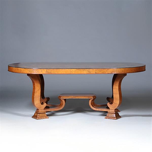 Grote foto art deco ovale eetkamertafel feestelijk ingelegd met geometrische patronen ca 1925 no.440540 antiek en kunst stoelen en banken