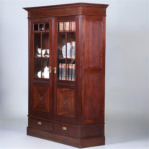 Grote foto strakke hollandse boekenkast in massief cuba mahonie nieuwe kunst ca 1900 no.440555 antiek en kunst stoelen en banken