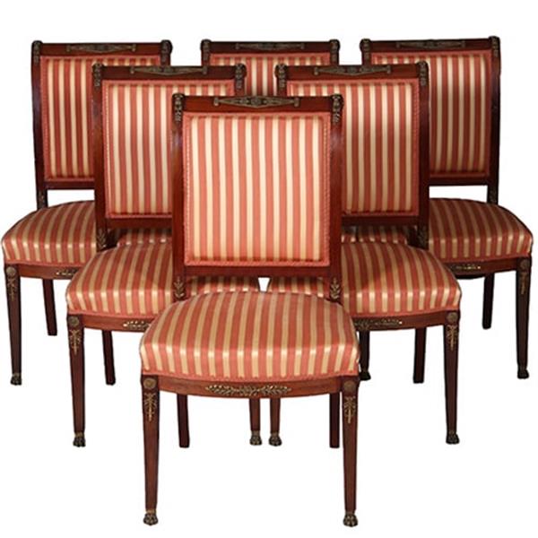 Grote foto stel van 6 mahonie stoelen empire door pander ca 1890 incl stof naar wens no.440545 antiek en kunst stoelen en banken
