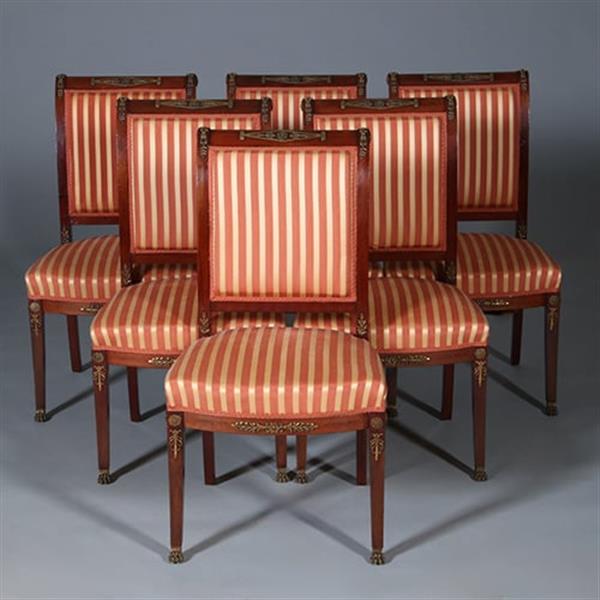 Grote foto stel van 6 mahonie stoelen empire door pander ca 1890 incl stof naar wens no.440545 antiek en kunst stoelen en banken