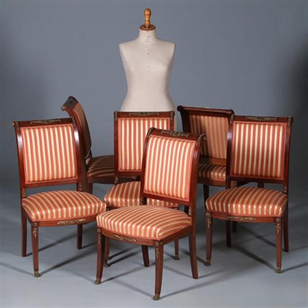 Grote foto stel van 6 mahonie stoelen empire door pander ca 1890 incl stof naar wens no.440545 antiek en kunst stoelen en banken