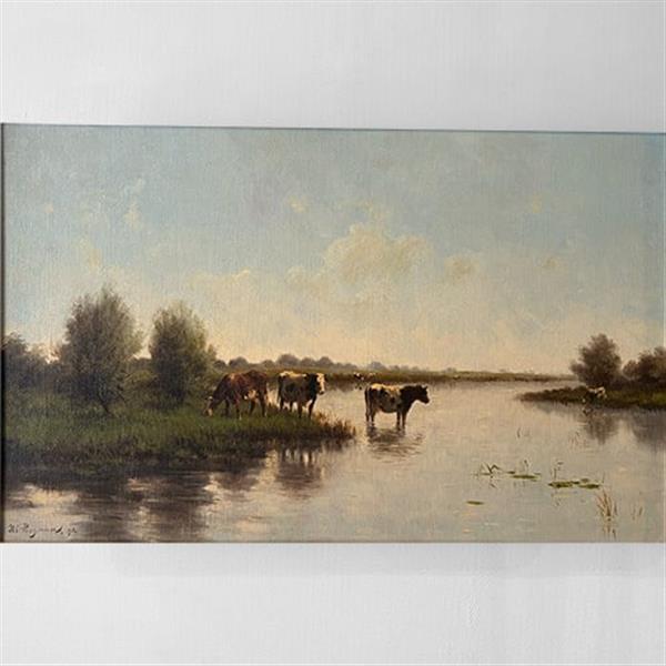 Grote foto h.c.c. bogman 1861 1921 koeien in de polder olieverf op linnen gesigneerd en gedateerd no.440535 antiek en kunst stoelen en banken