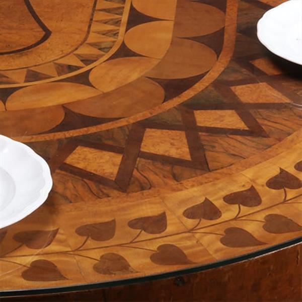Grote foto art deco ovale eetkamertafel feestelijk ingelegd met geometrische patronen ca 1925 no.440540 antiek en kunst stoelen en banken