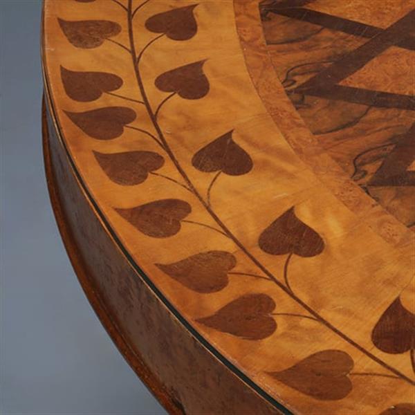 Grote foto art deco ovale eetkamertafel feestelijk ingelegd met geometrische patronen ca 1925 no.440540 antiek en kunst stoelen en banken