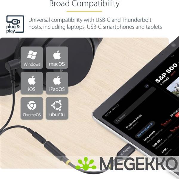 Grote foto startech.com usb c naar 3.5mm trrs headphone headset adapter aux audio adapter 3.5mm jack usb typ computers en software overige