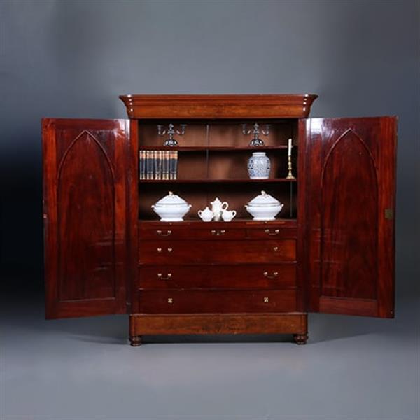 Grote foto vroeg biedermeier notariskast in bloemmahonie met prachtig interieur ca 1820 no.440515 antiek en kunst stoelen en banken
