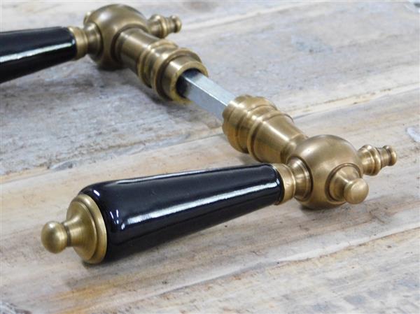 Grote foto set deurkrukken messing met zwart keramische handvaten incl. doorn doe het zelf en verbouw materialen en producten