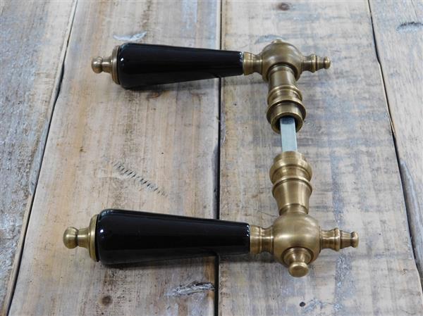 Grote foto set deurkrukken messing met zwart keramische handvaten incl. doorn doe het zelf en verbouw materialen en producten