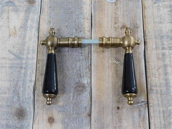 Grote foto set deurkrukken messing met zwart keramische handvaten incl. doorn doe het zelf en verbouw materialen en producten