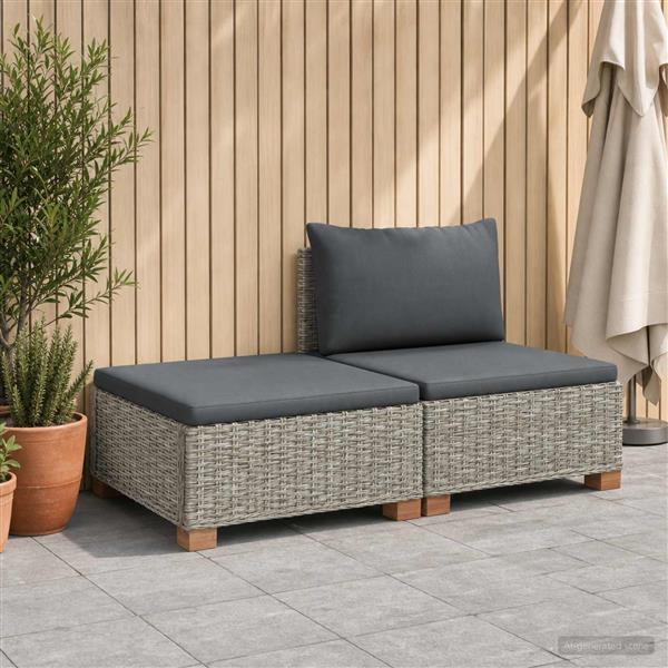 Grote foto vidaxl 2 st rieten loungeset met kussens gendt natuurlijk rattan tuin en terras tuinmeubelen