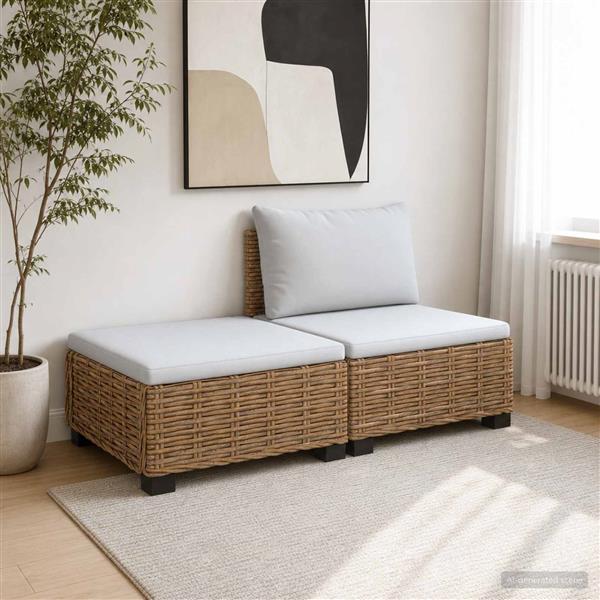 Grote foto vidaxl 2 st rieten loungeset met kussens gendt natuurlijk rattan tuin en terras tuinmeubelen