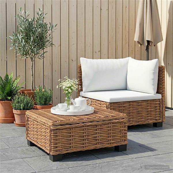 Grote foto vidaxl 2 st rieten loungeset met kussens gendt natuurlijk rattan tuin en terras tuinmeubelen