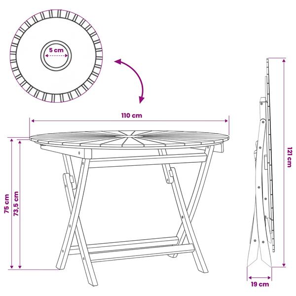 Grote foto vidaxl vouw tuin tafel naturel 110 x 75 cm massief teakhout tuin en terras tuinmeubelen