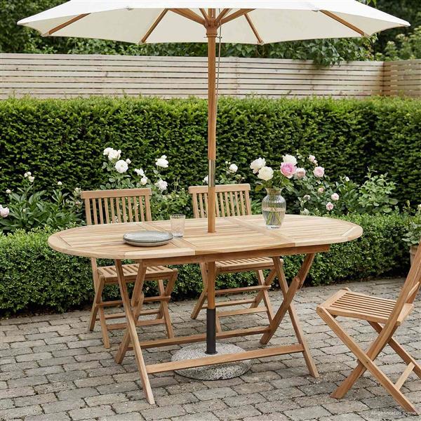 Grote foto vidaxl inklapbare tuintafel naturel 160 x 80 x 76 cm massief teakhout tuin en terras tuinmeubelen