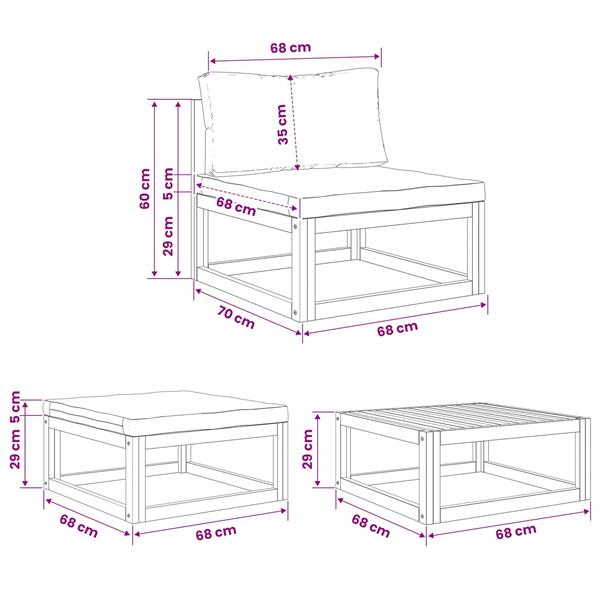 Grote foto vidaxl 3 st modulaire bankset met kussens tuin en terras tuinmeubelen