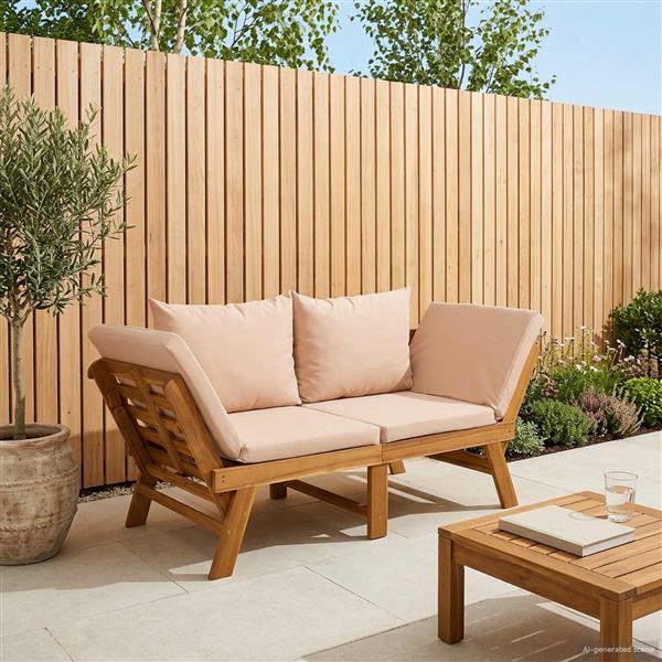 Grote foto vidaxl 3 in 1 tuinbank met kussens massief acaciahout beige tuin en terras tuinmeubelen