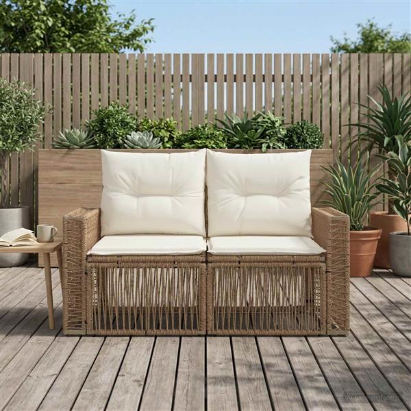 Grote foto vidaxl tuinbank 2 aantal zitplaatsen beige poly rattan tuin en terras tuinmeubelen
