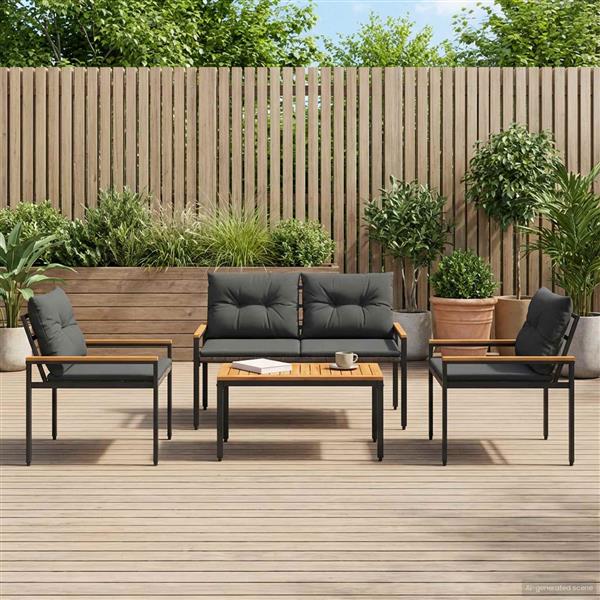 Grote foto vidaxl tuinmeubelset 4 st donkergrijs poly rattan tuin en terras tuinmeubelen