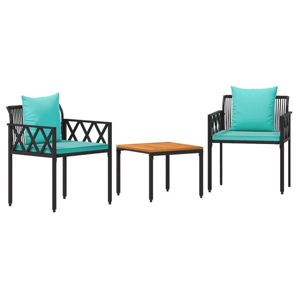 Grote foto vidaxl tuinmeubelset 3 st zwart en turquoise poly rattan tuin en terras tuinmeubelen