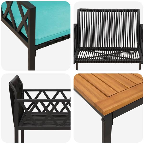 Grote foto vidaxl tuinmeubelset 3 st zwart en turquoise poly rattan tuin en terras tuinmeubelen