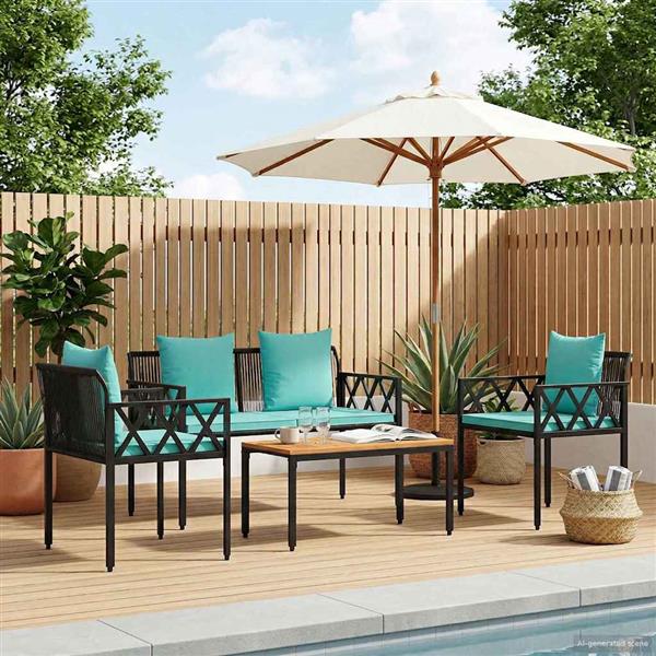 Grote foto vidaxl tuinmeubelset 4 st zwart en turquoise poly rattan tuin en terras tuinmeubelen
