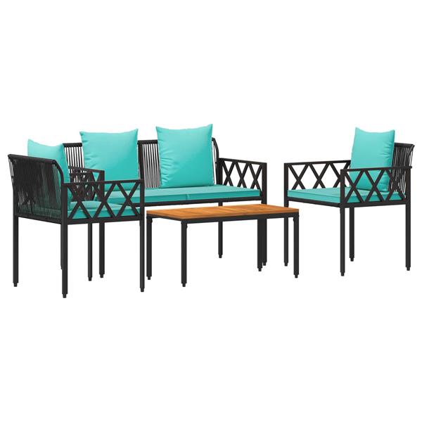 Grote foto vidaxl tuinmeubelset 4 st zwart en turquoise poly rattan tuin en terras tuinmeubelen