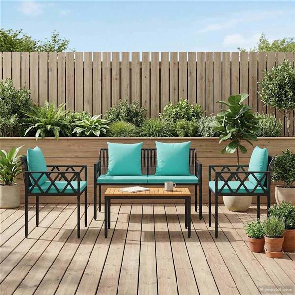 Grote foto vidaxl tuinmeubelset 4 st zwart en turquoise poly rattan tuin en terras tuinmeubelen